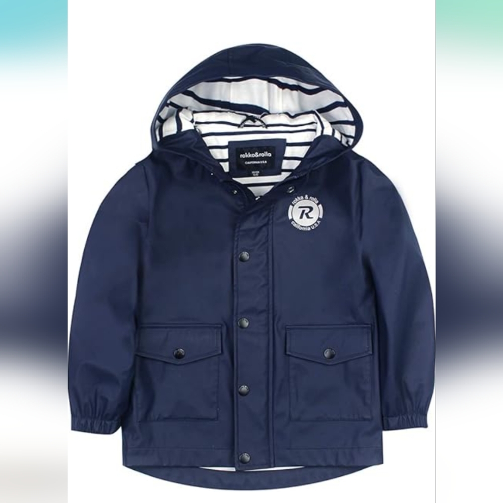 Rokka & Rolla Blue Hooded Rain Coat Unisex Kids Xs 4-5